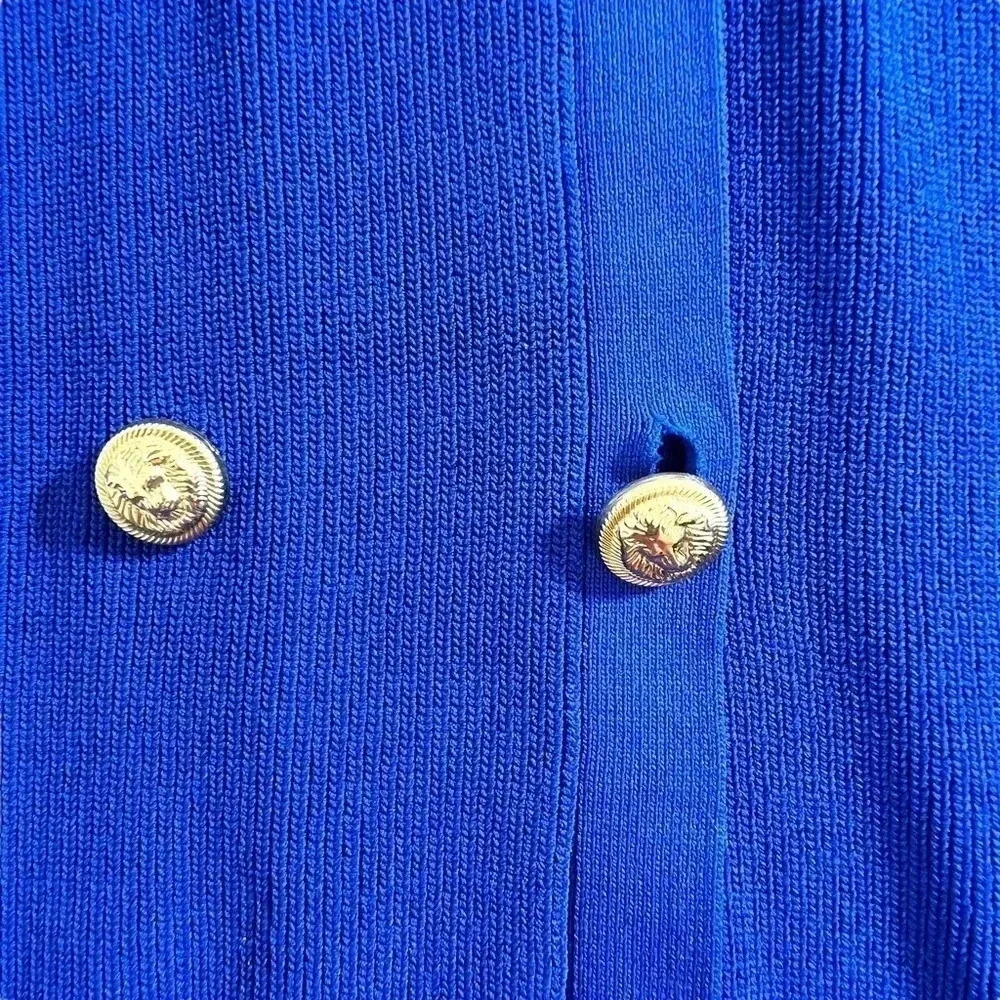 Vanity Couture Marishka Deep V Button Up Knit Dress Royal Blue Gold Buttons - Picture 9 of 14